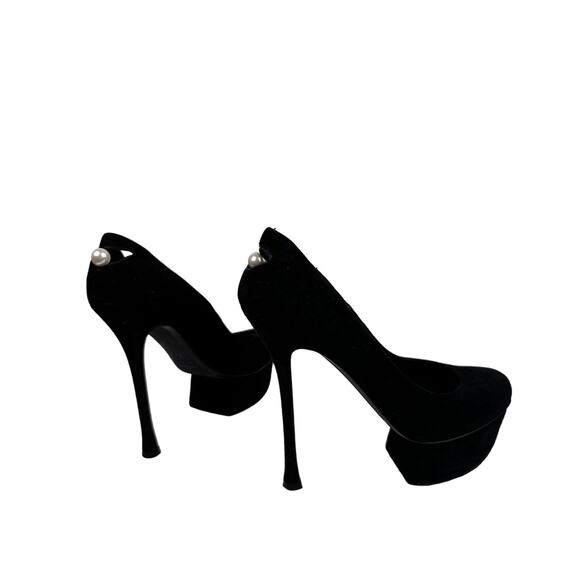 Nicholas Kirkwood Women's Pumps 36 Black Suede Pearl Slip-On Platform Heels - Picture 1 of 8